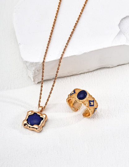 Midnight Star - S925 Lapis Lazuli Necklace & Ring Set - Celestial Blue Pendant Jewelry - Ring | Lierah