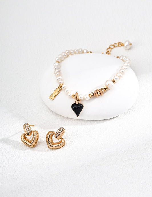 Noir Amour | Zircon Heart Earrings & Bracelet - Bracelet | Lierah