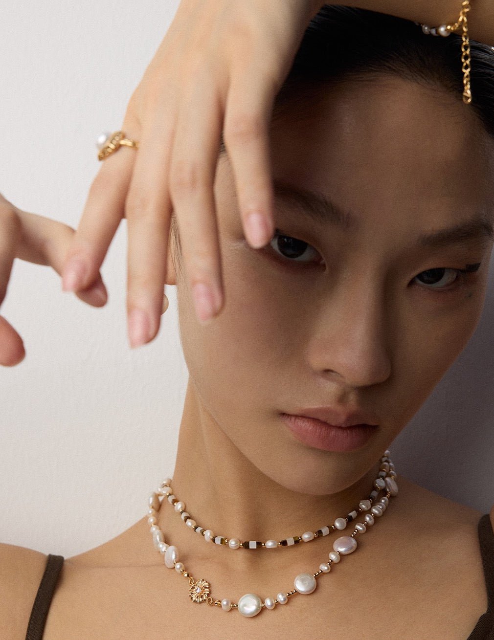 Noir & Or - Sterling Silver Jewelry Set with Natural Stones & Pearls - Bracelet | Lierah