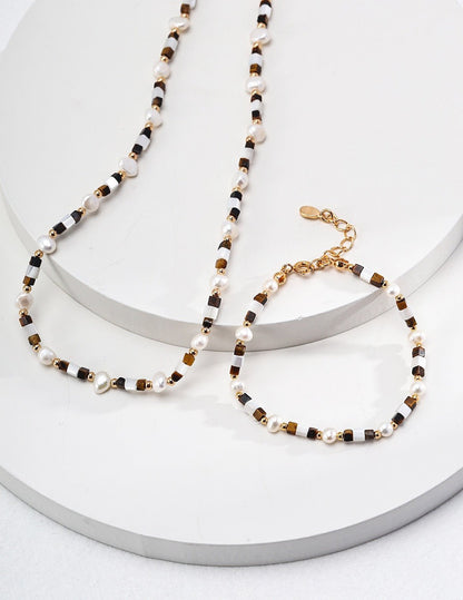 Noir & Or - Sterling Silver Jewelry Set with Natural Stones & Pearls - Bracelet | Lierah