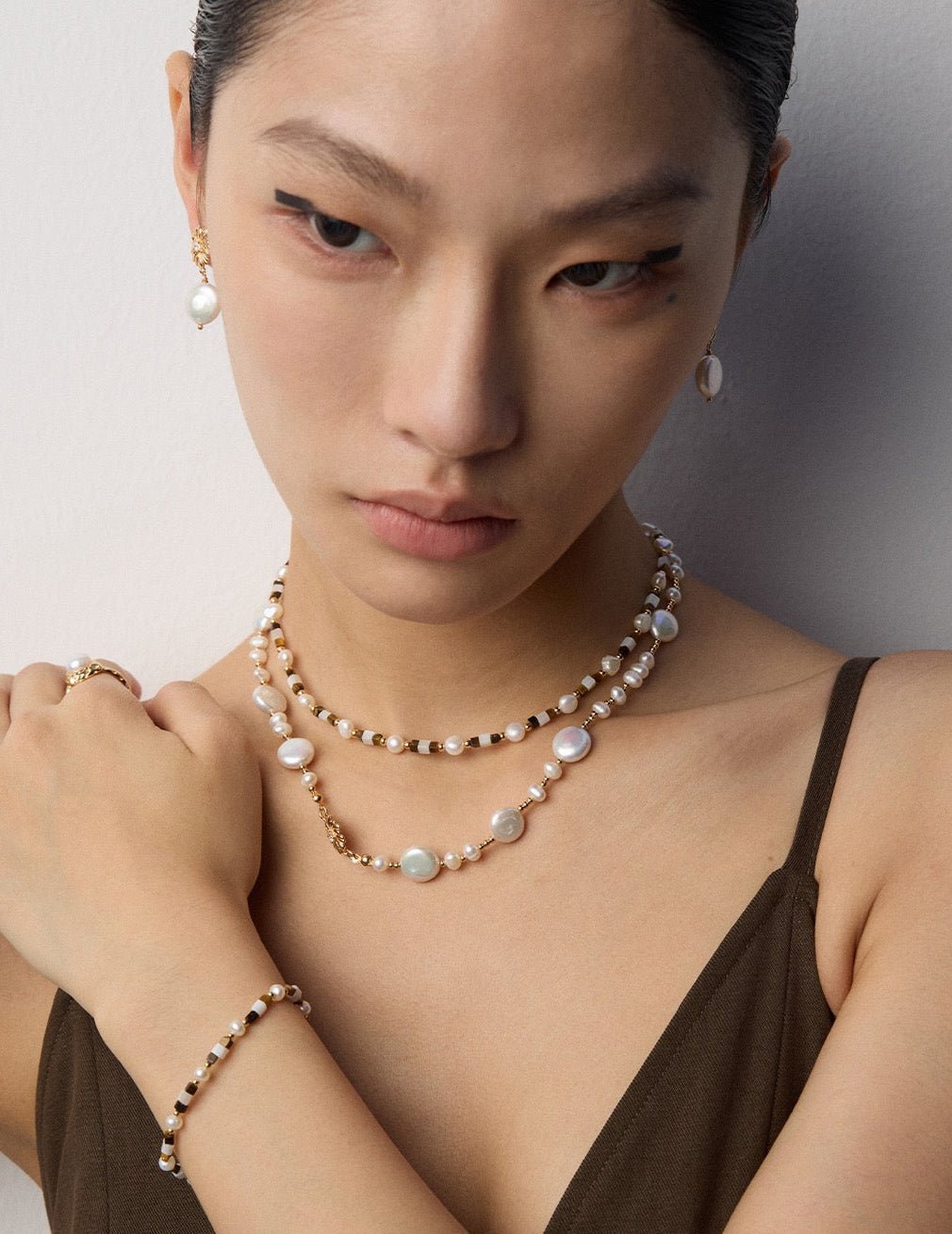 Noir & Or - Sterling Silver Jewelry Set with Natural Stones & Pearls - Bracelet | Lierah