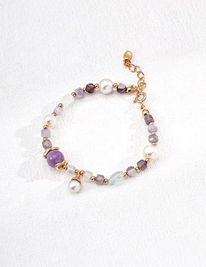 Violet Whisper - S925 Pearl, Amethyst & Aquamarine Bracelet - Bracelet | Lierah