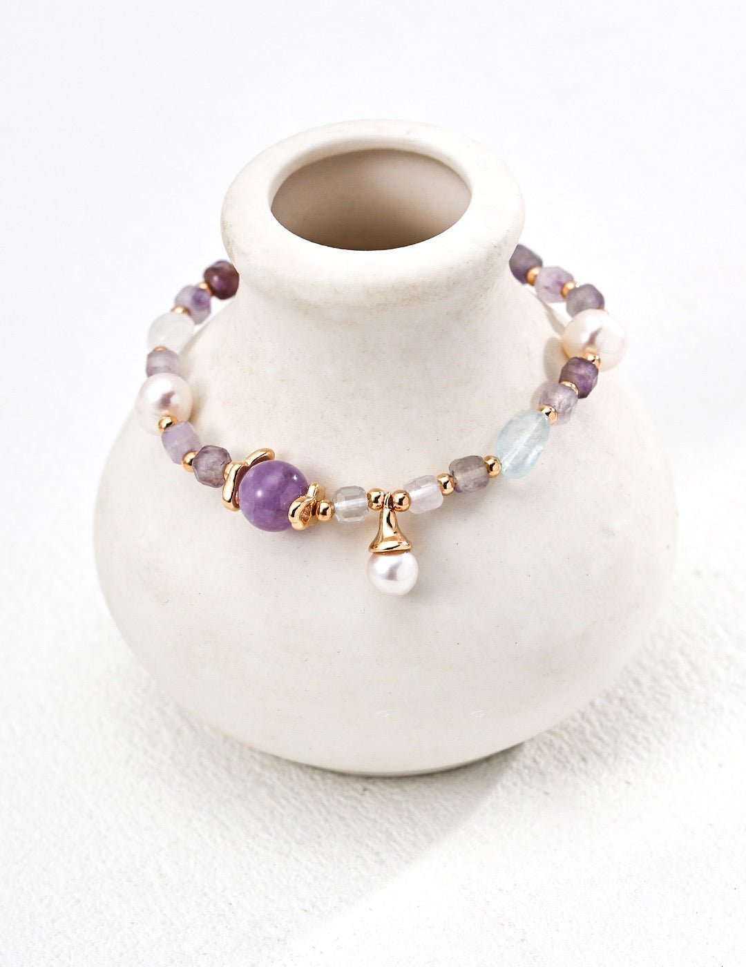 Violet Whisper - S925 Pearl, Amethyst & Aquamarine Bracelet - Bracelet | Lierah